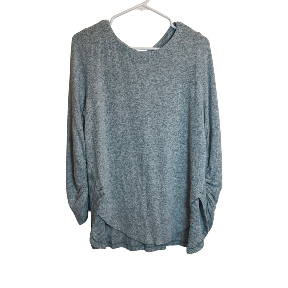 Saturday Sunday by Anthropologie Womens M Gray Ribbed Ruched Sleeve Sweater Top
